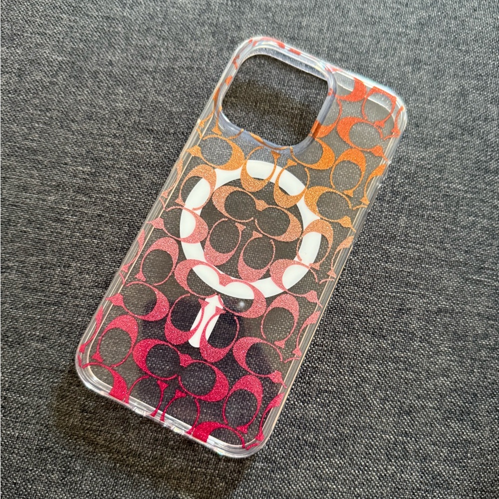 New! Coach iPhone 15 PRO Max Ombre Glitter  Multicolor Signature C Case